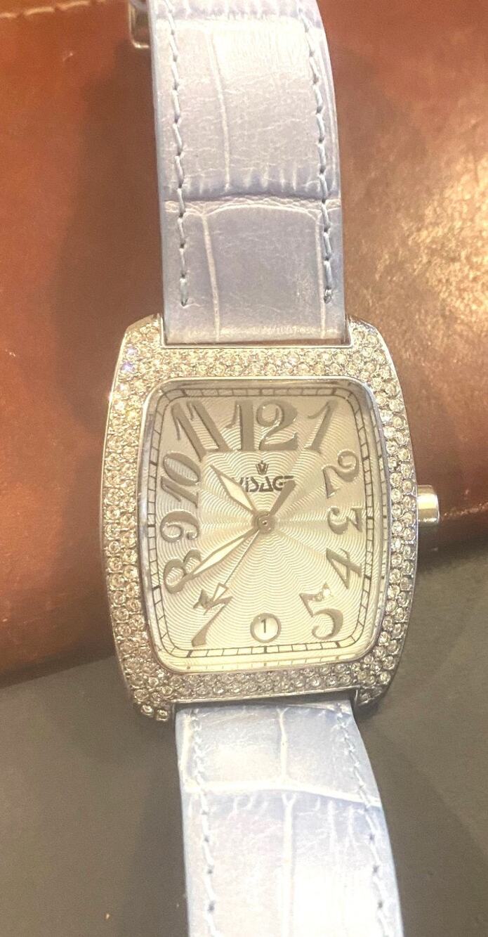 Women's 32mm Silver Tone Visage Watch, Crystal Accents, Leather Vera Pelle band